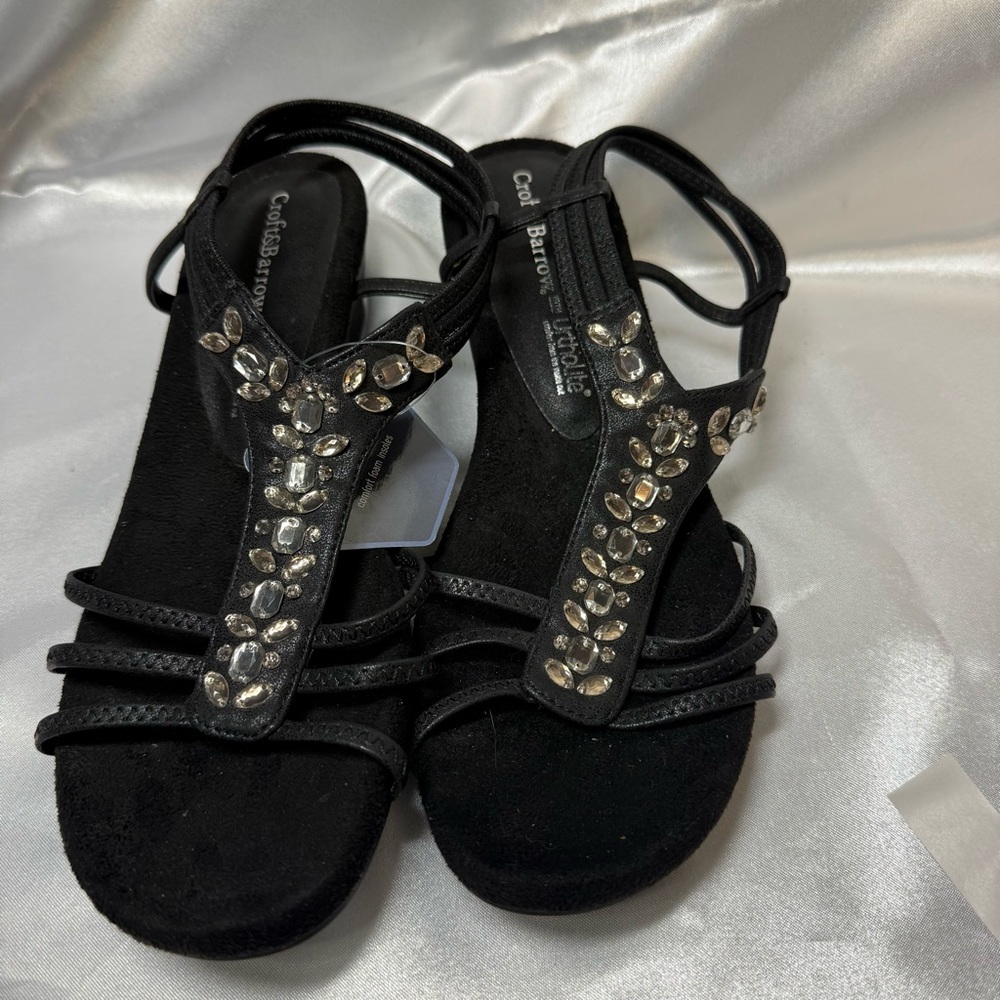 croft & barrow Black Jeweled T-Strap Dress Sandals
